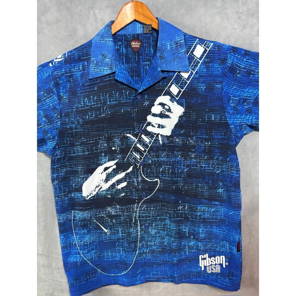 Gibson USA Tour Wear  Guitar Short Sleeve Button Hawaiian Shirt  Mens M READ